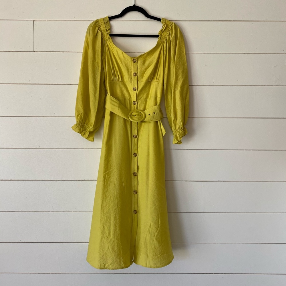 3/4 length sleeves belted midi dress